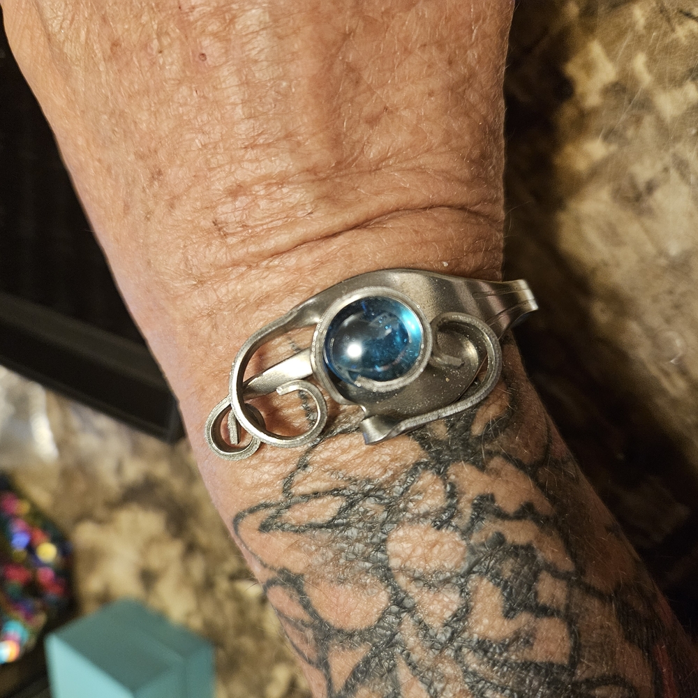 Artisanal Silver and Blue Gemstone Bracelet